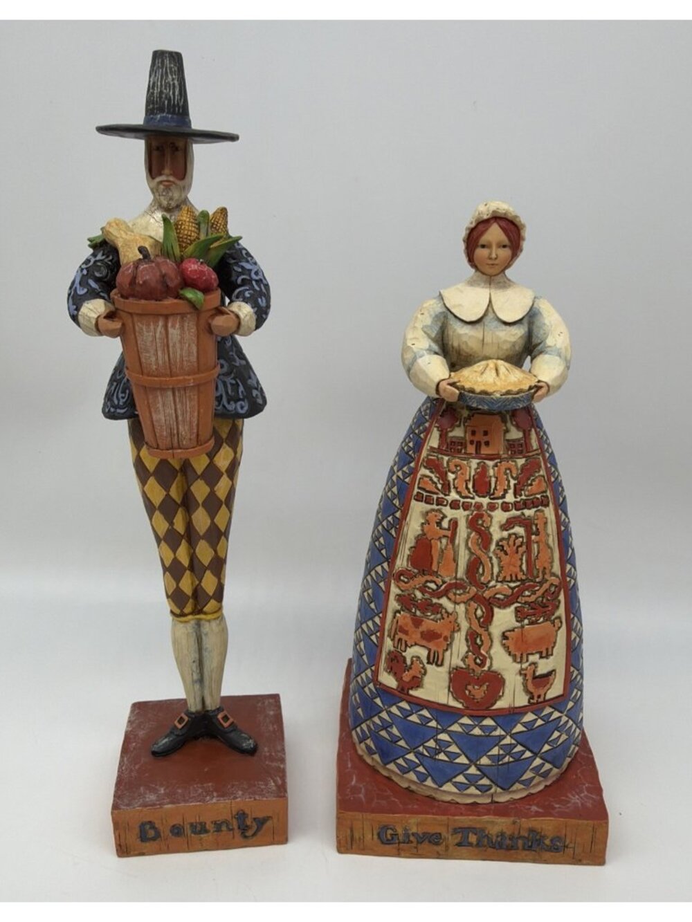 Jim Shore Bounty & Give Thanks Heartwood Creek Thanksgiving Pilgrim Pair 2004